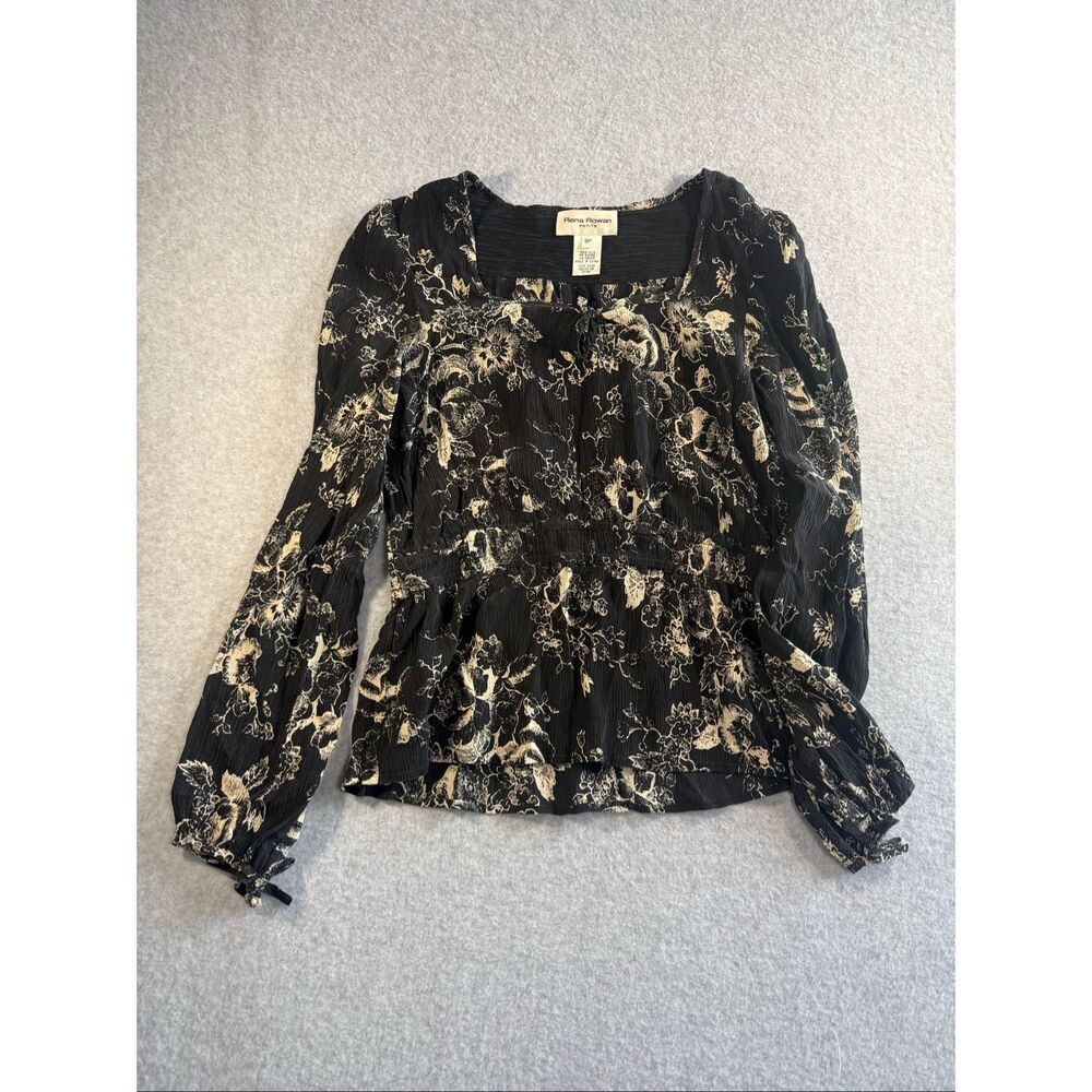VTG Rena Rowan Petite 100% silk floral smocked bodice blouse
